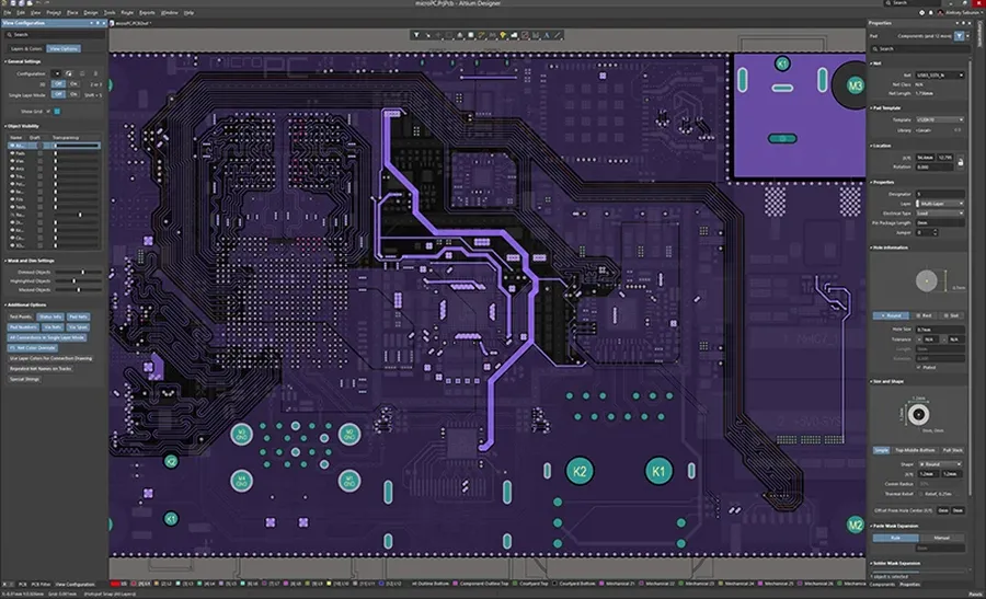 Screenshot of Altium Designer software interface with a complex PCB design.