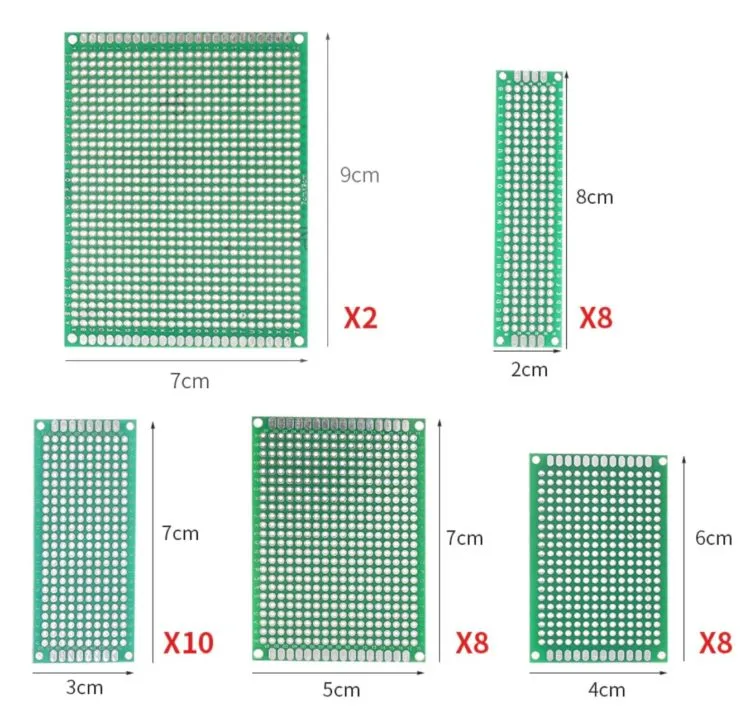 Multiple PCBs of varying sizes, from small to large.