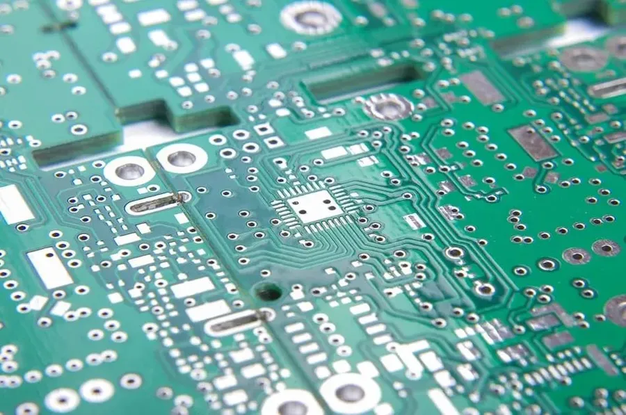 A multi-layer PCB with various components.