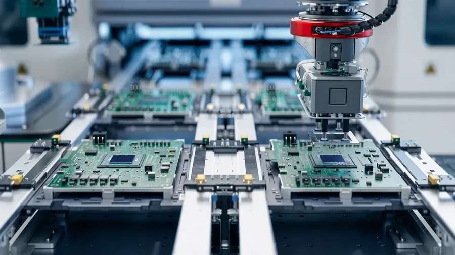 A production line for assembling printed circuit boards.
