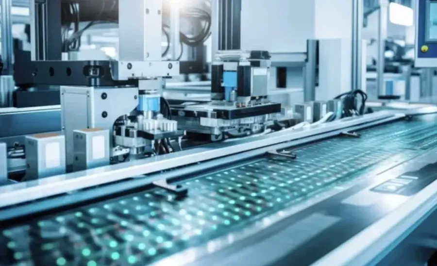 An automated production line for manufacturing PCBs.