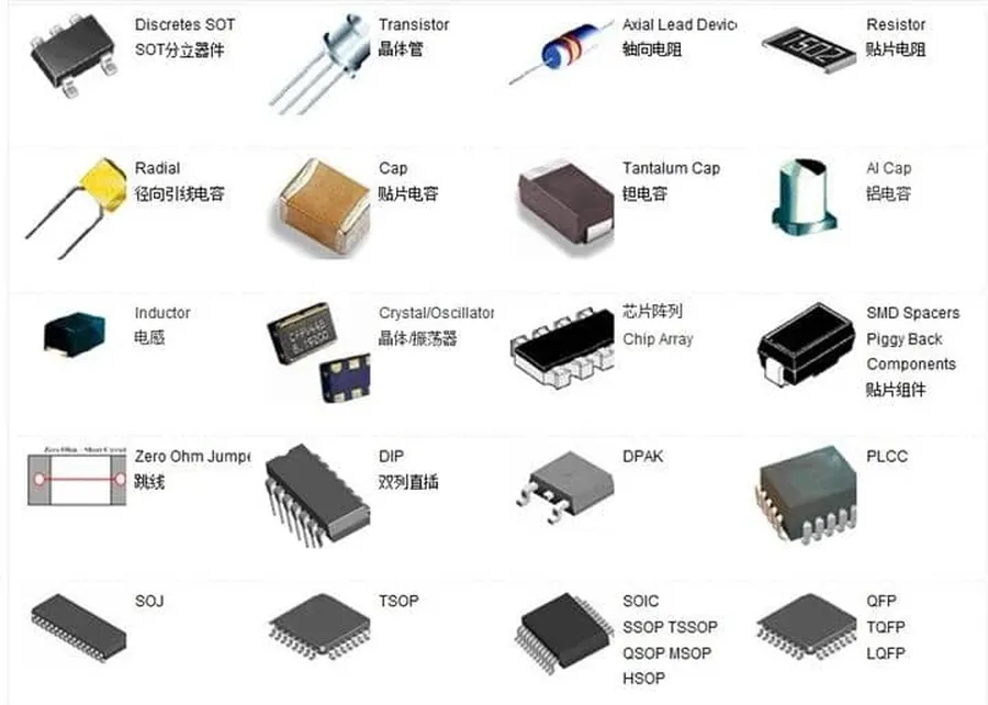 Various small electronic components used for surface mount technology.