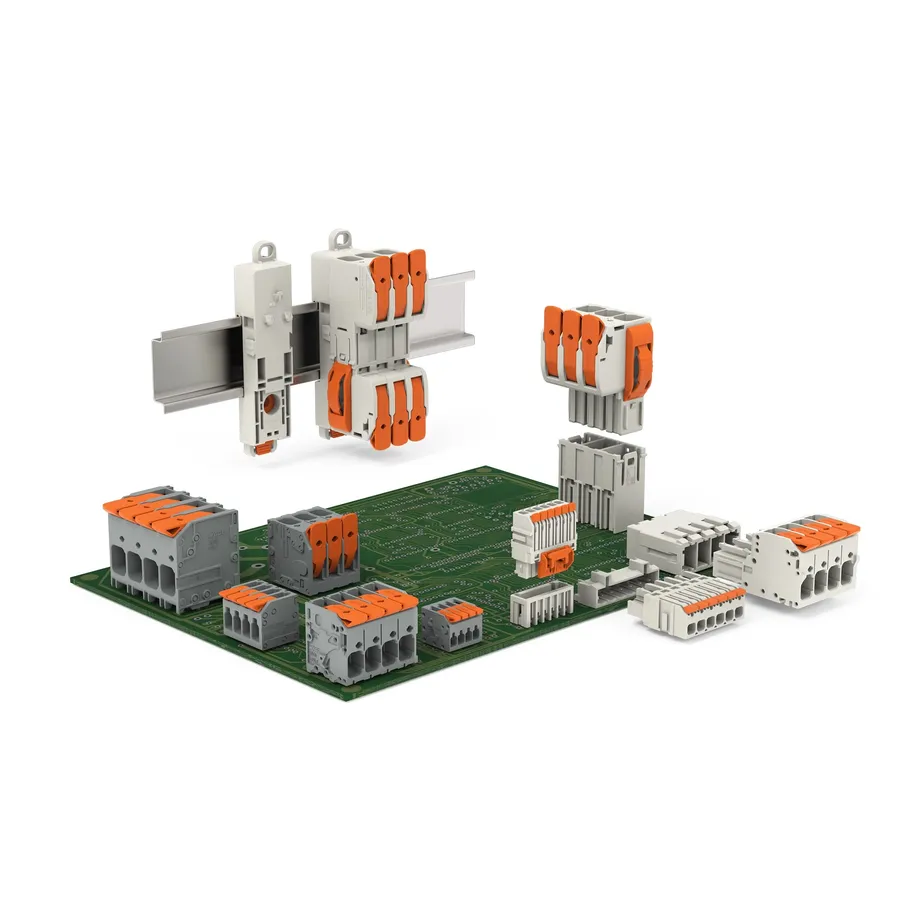 Various types of PCB terminal blocks displayed together.