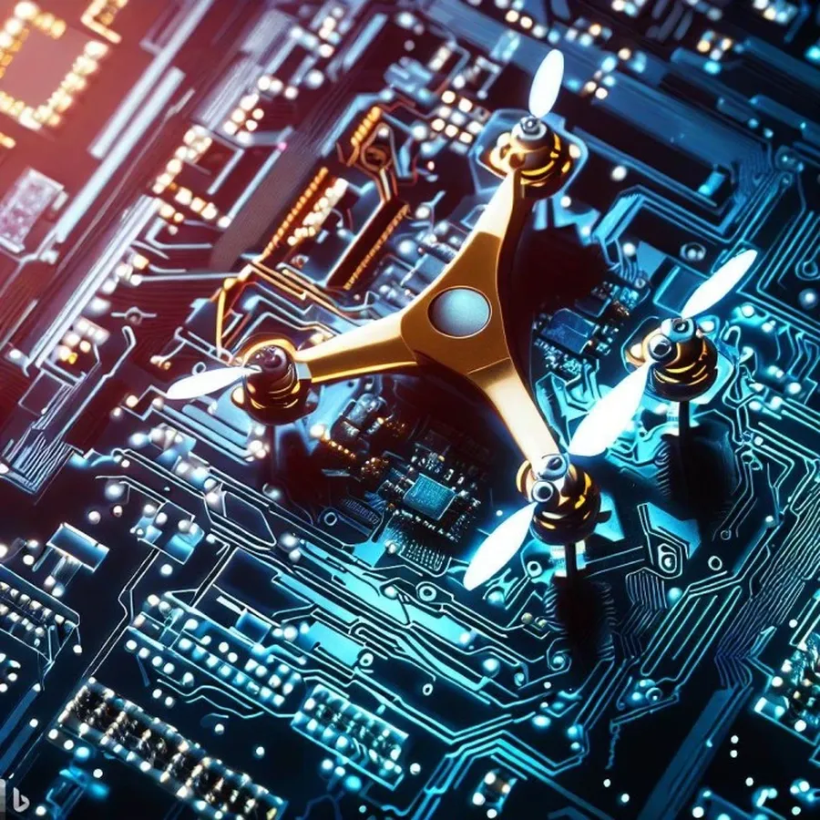A complex PCB design with many components.