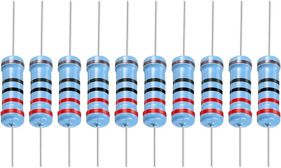 A collection of 220 ohm resistors from different manufacturers.