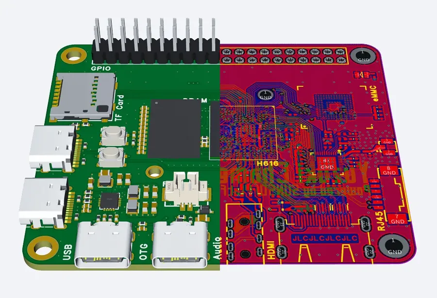 A green PCB manufactured by JLCPCB.