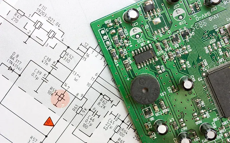 A computer screen showing a PCB layout during the design phase.