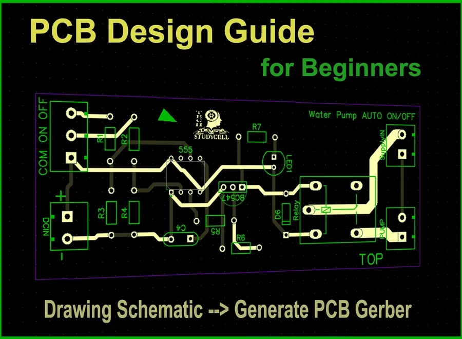 A PCB layout being designed in DipTrace, showing traces and components.