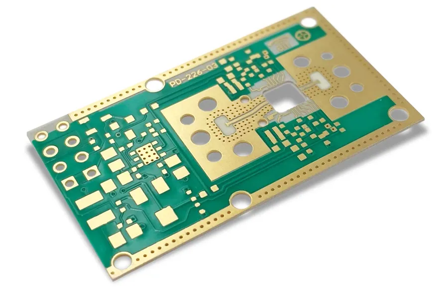 A sheet of Rogers material used in RF PCB fabrication.