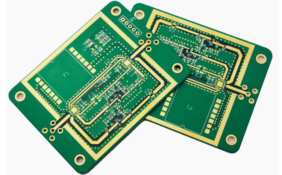 A custom PCB designed for a specific electronic project.