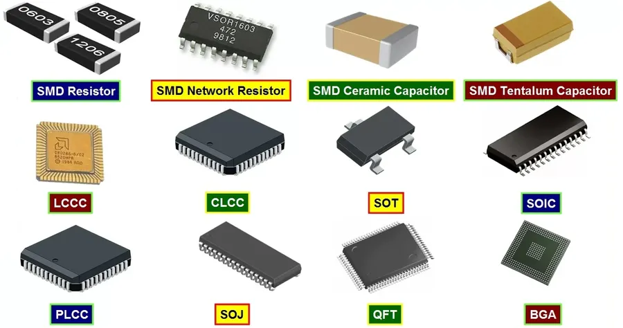 Various types of SMD diodes with different package sizes.