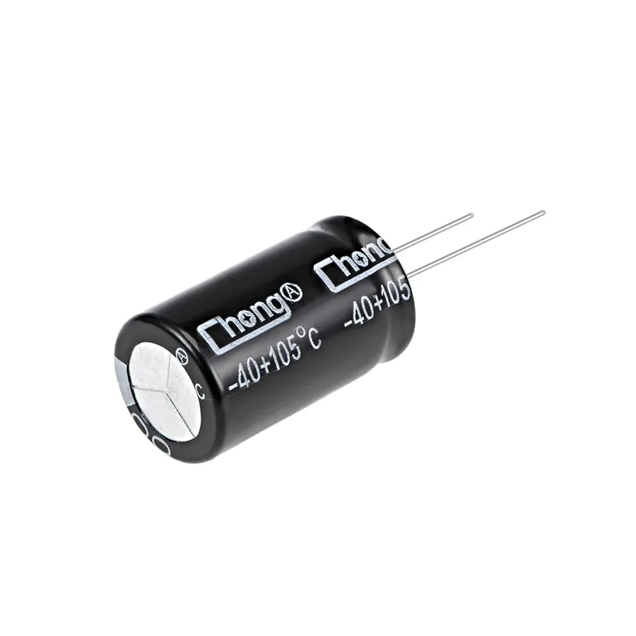 Close up of aluminum electrolytic capacitors.