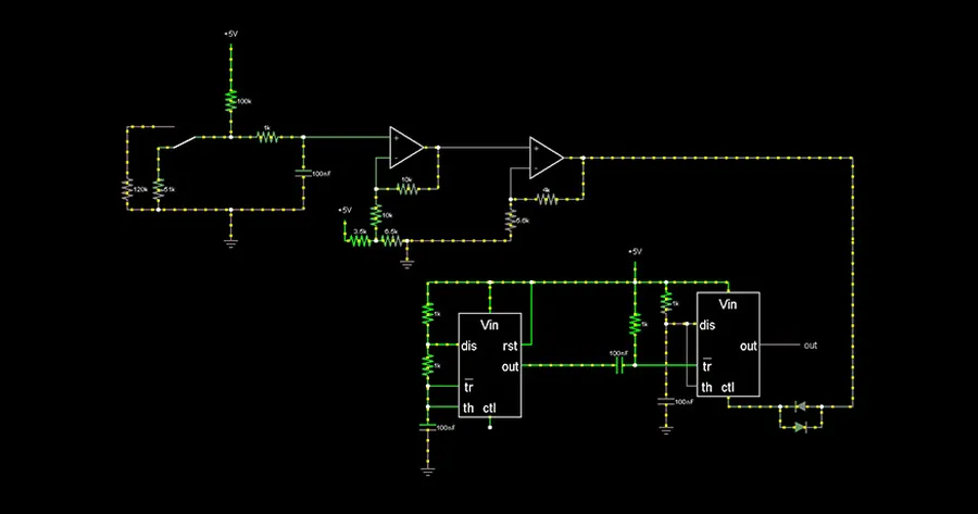 A simulation of a complex electronic circuit.
