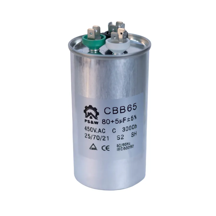 A visibly damaged CBB65 capacitor.