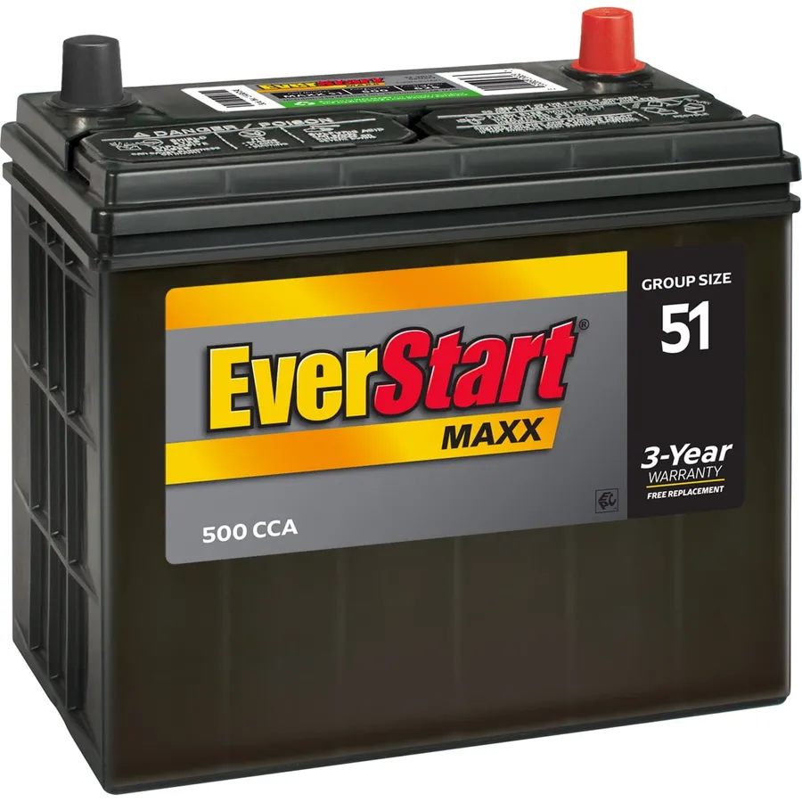 A car battery with visible terminals and connections.