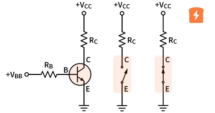 A transistor acting as an electronic switch, controlling the flow of current.