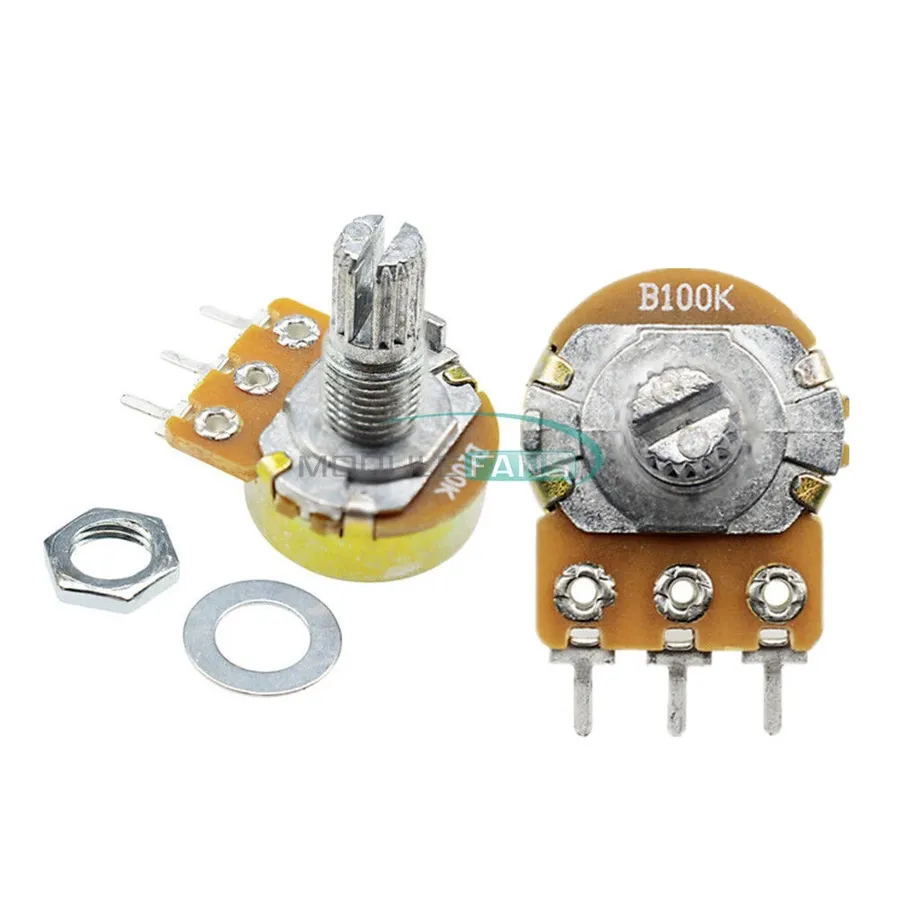 A close-up shot of a 100k potentiometer.