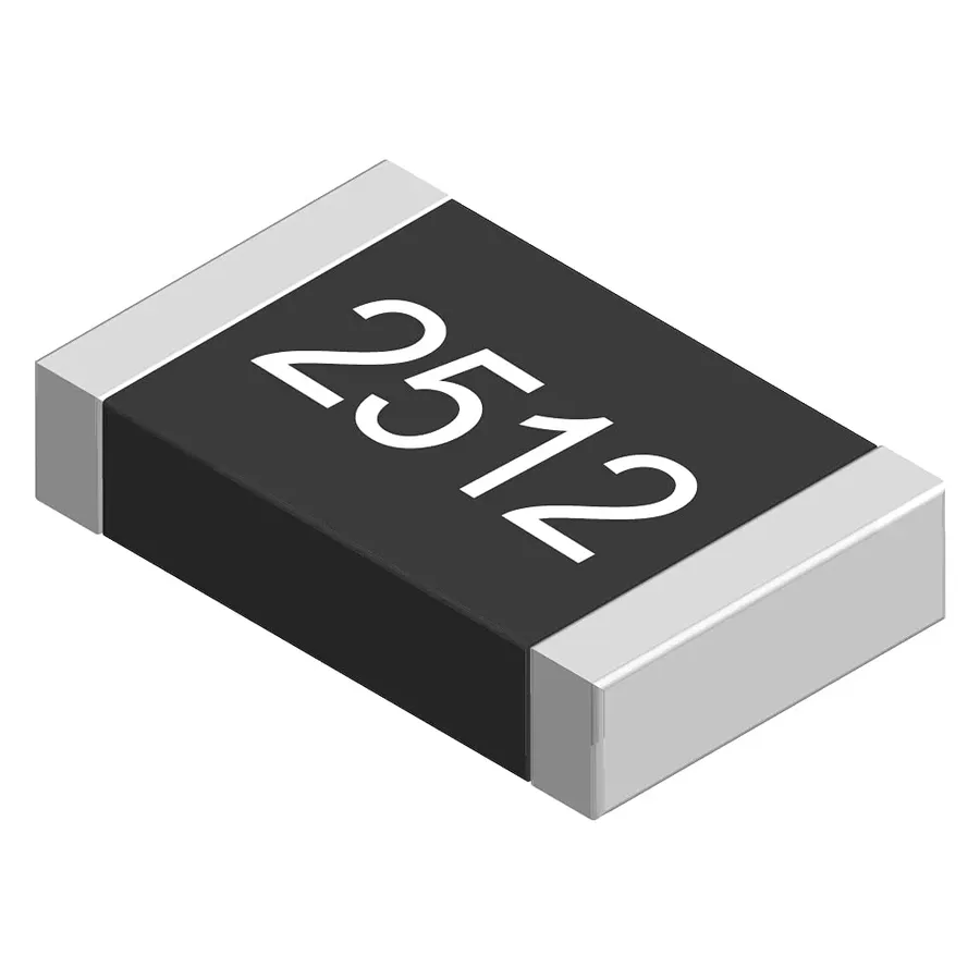A close-up view of a single chip resistor.