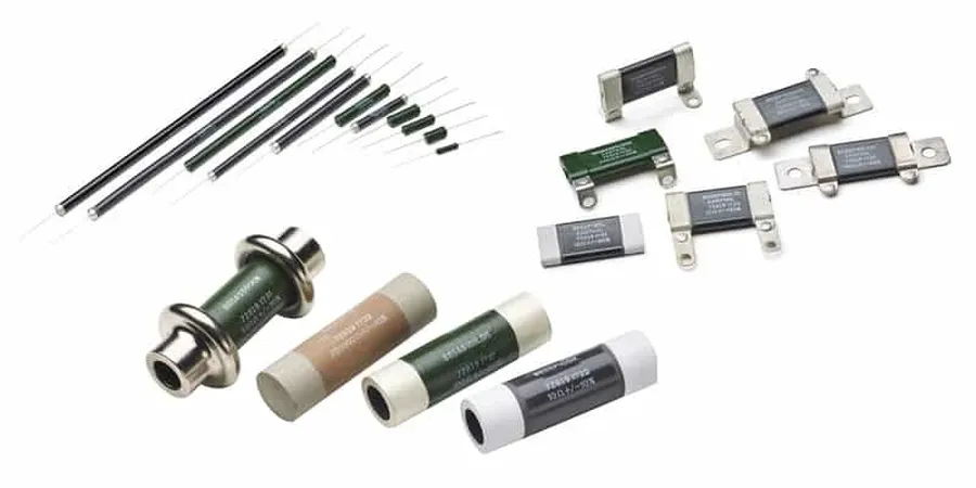 A circuit board with ceramic resistors in use.