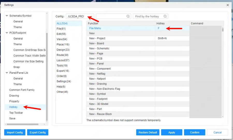 A visual guide displaying EasyEDA Pro software shortcuts.