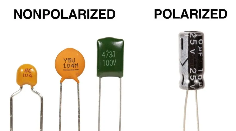 Several types of capacitors, showcasing variations in size, shape, and color.