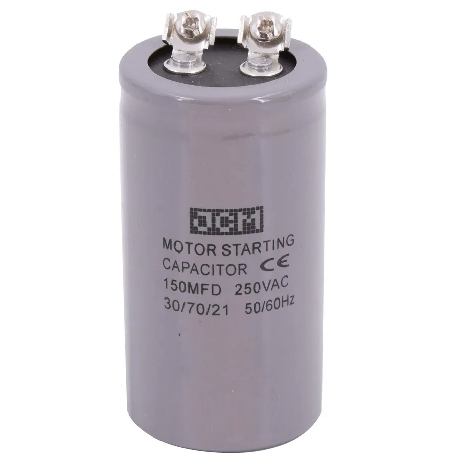 A three-phase capacitor connected to a large industrial motor.