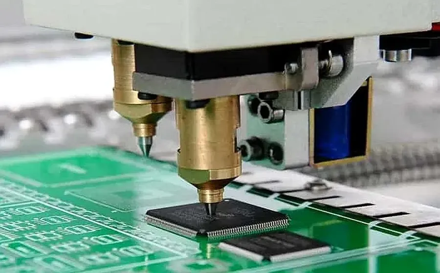 A close-up view of SMT components on a PCB.