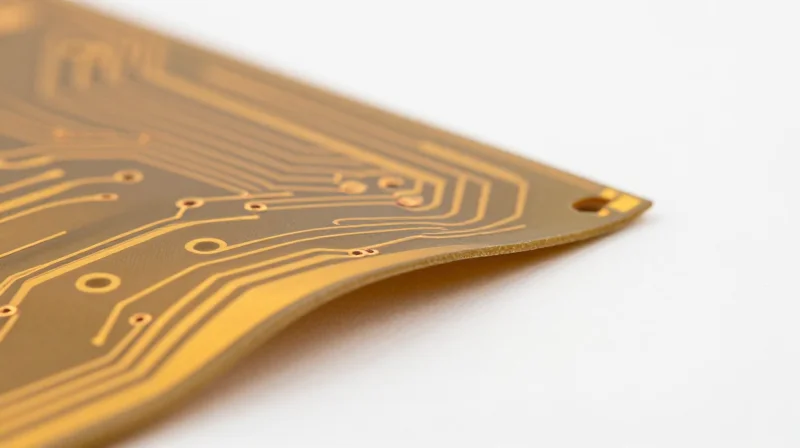 The Criticality of Bend Radius and Flexibility Close-up of a flexible circuit board demonstrating a precise bend radius with visible metallic copper traces.
