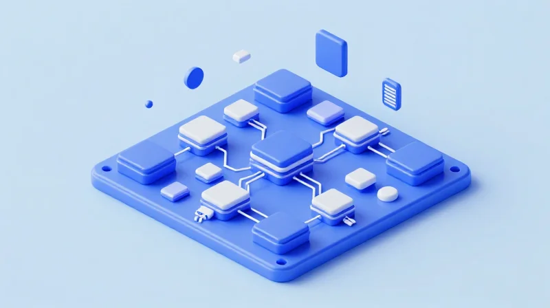 Ensuring Compliance with Automotive Reliability Standards An isometric 3D representation of a modular automotive electronic system connected in a structured framework.