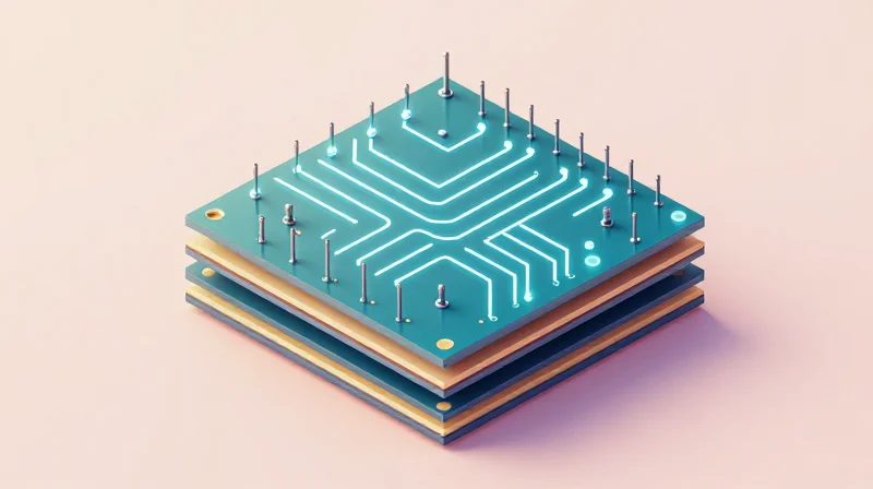 Improving Power Efficiency via Layer Stacking A 3D perspective of a multi-layer printed circuit board stack-up.