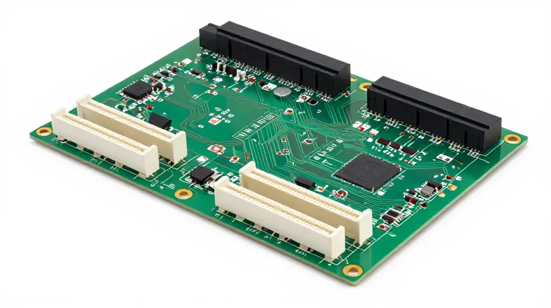 The Engineering Advantage of High-Performance PCBs A high-quality, complex printed circuit board designed for high-voltage applications, shown from a top-down perspective.