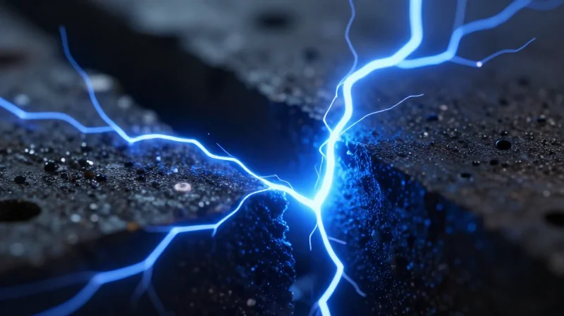 The Physics of Failure: Arcing in High-Voltage Systems Conceptual visualization of electrical discharge through an insulating medium showing stress and ionization