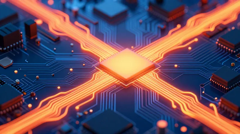 Thermal simulation conceptual art showing heat dissipation on a circuit board.