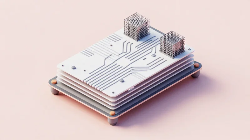 Optimizing Motor Control PCB Architecture An isometric 3D representation of a complex electronic control module with clearly layered signal paths and shielding components