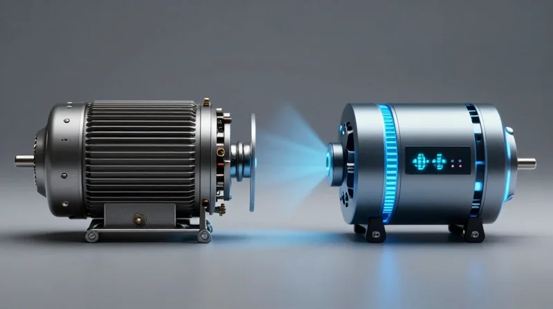 The Evolution of CPAP Motor Control Conceptual transition from an old mechanical motor to a modern sleek digital motor