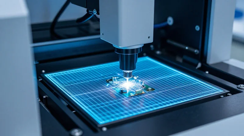 Rigorous Testing and Quality Inspection Protocols Automated visual inspection of an electronic board in a laboratory setting.