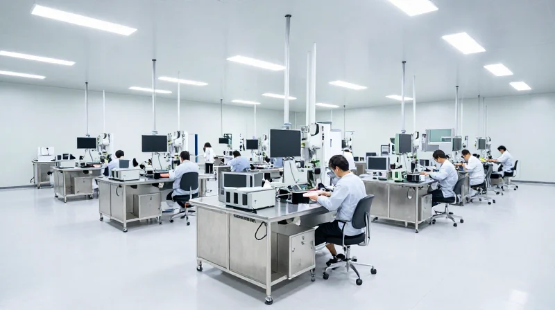 Cleanroom Standards and Environmental Controls Modern high-tech cleanroom facility with controlled environment.