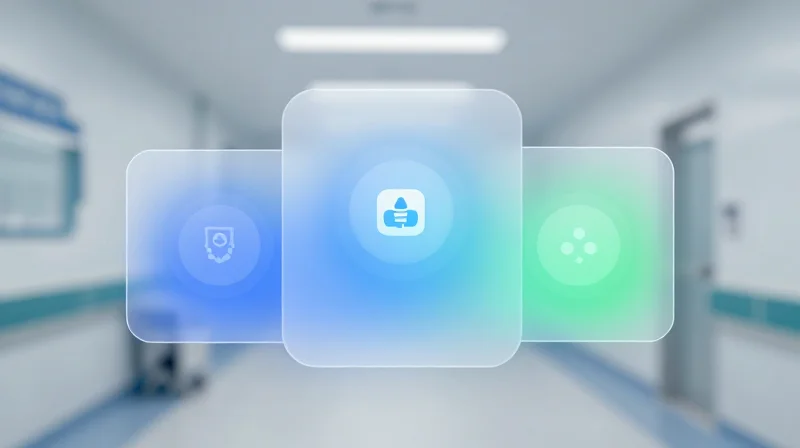 Improving User-Interface Through Embedded Systems Modern medical equipment UI concept with floating glass-like elements.