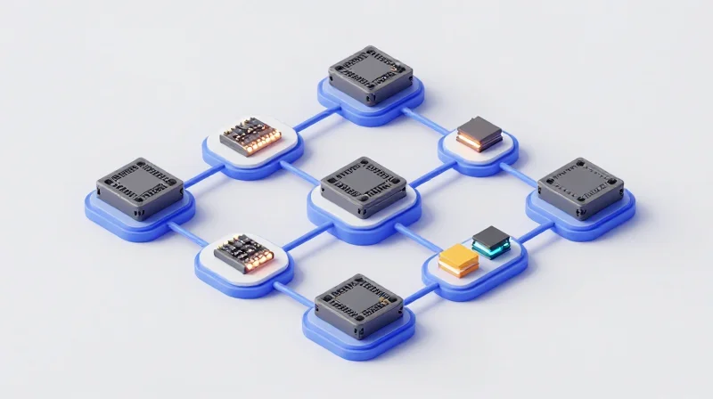 Strategic Material Sourcing and Supply Chain Reliability Isometric view of a global supply chain logistics flow for high-precision electronics components.