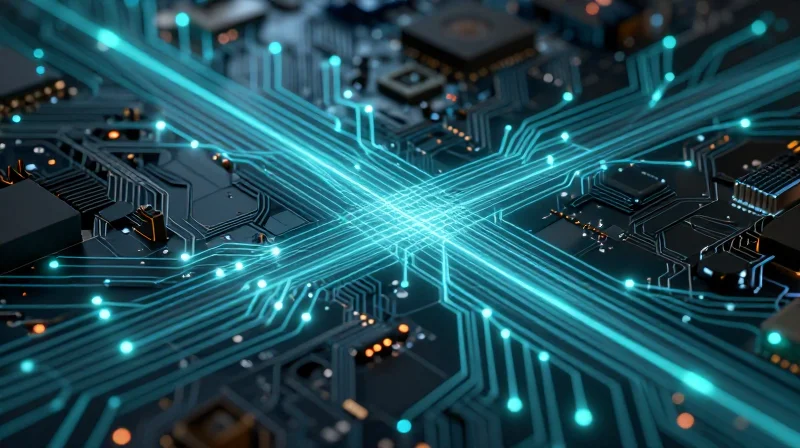 The Physics of Magnetic Interference in PCBs Abstract visualization of magnetic fields affecting a PCB component