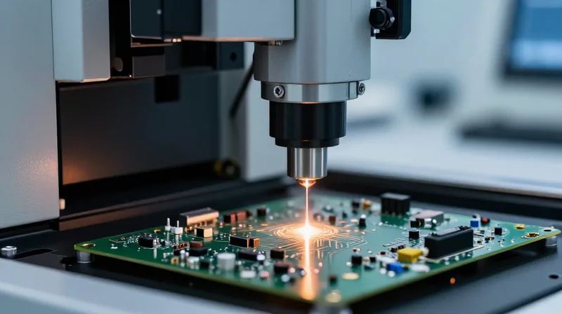 Rigorous Quality Control (QC) and Testing Protocols Optical and electronic testing equipment inspecting a PCBA board