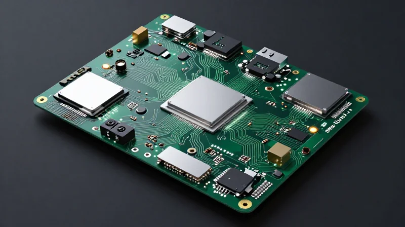 The Anatomy of a High-Speed Medical Motherboard A complex high-speed medical motherboard with intricate circuit paths and processors representing high-bandwidth vision and motion control.