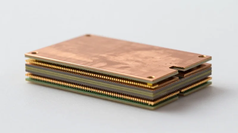Strategic Layer Stack-up for Signal Integrity Cross-section view of a multi-layer PCB showing precise stack-up with signal isolation.