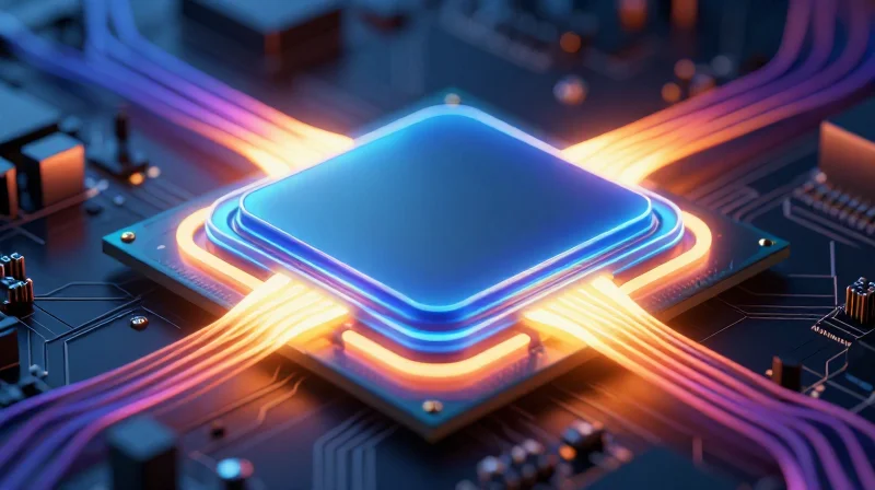 Thermal Management in Compact Robotic Enclosures Abstract visualization of thermal dissipation and heat flow on a robotic medical motherboard.