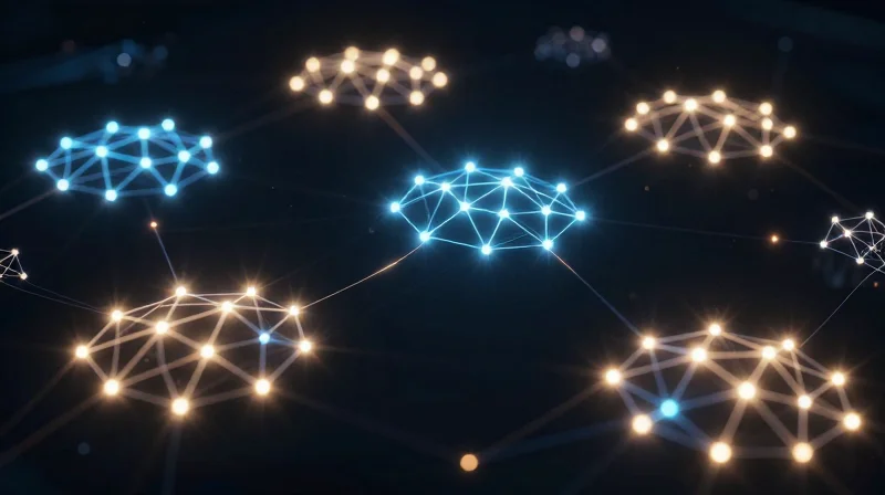Defining the Edge-Computing Shift Decentralized network of glowing nodes representing edge computing nodes operating independently