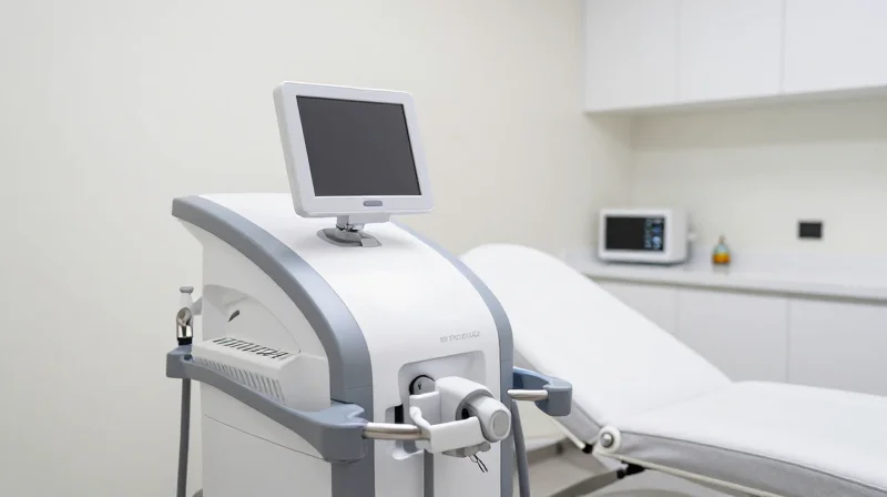 The Evolution of Power Electronics in Aesthetic Medicine A modern aesthetic medical laser device in a clinical setting with warm lighting