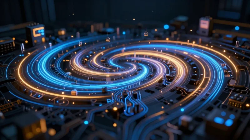 The Economics of IoT Hardware: Why Traditional Costing Fails A abstract representation of complex electronic components and data streams illustrating manufacturing cost factors.