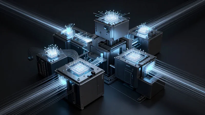 Future-Proofing Your Production Line Abstract visualization of modular, scalable technology infrastructure and future manufacturing cells.