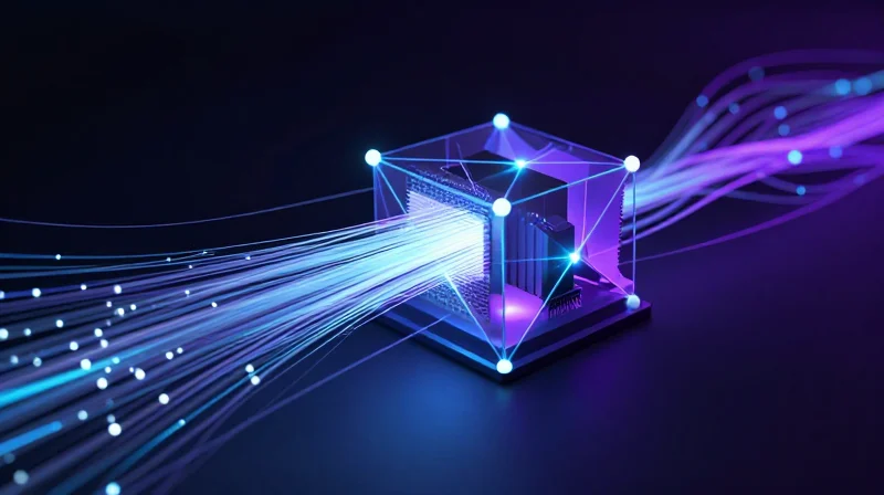 The Changing Landscape of Spatial Computing Hardware Abstract conceptual visualization of high-tech spatial computing hardware with glowing data streams.