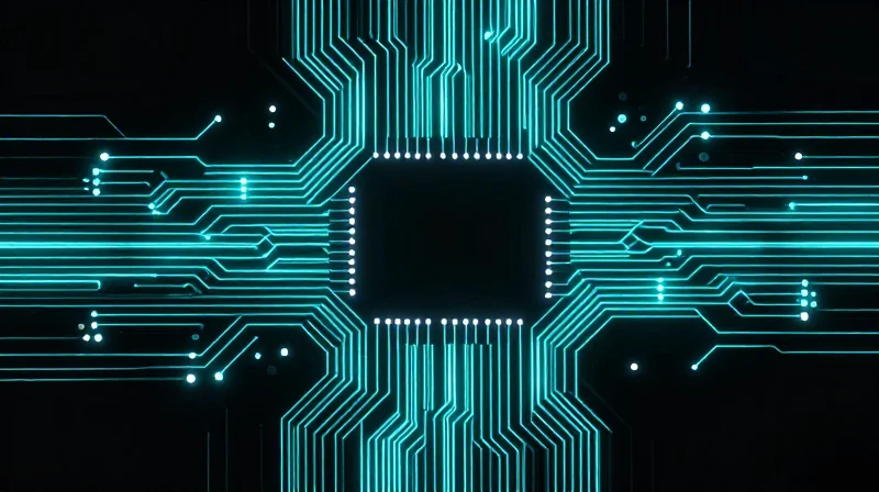 Mitigating Latency through Optimized PCB Routing Digital representation of synchronized data paths on a circuit board surface.